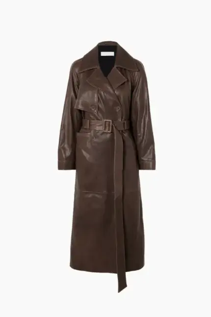Dry Cleaned Leather Trench Coat - Women's Double-Breasted Style